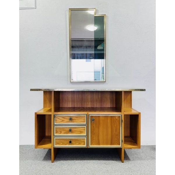 Console with vintage mirror in wood and glass (60s), image