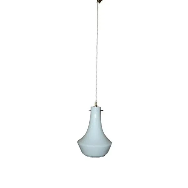 Lampada a sospensione in vetro opalino e ottone (anni'50), Arteluce image