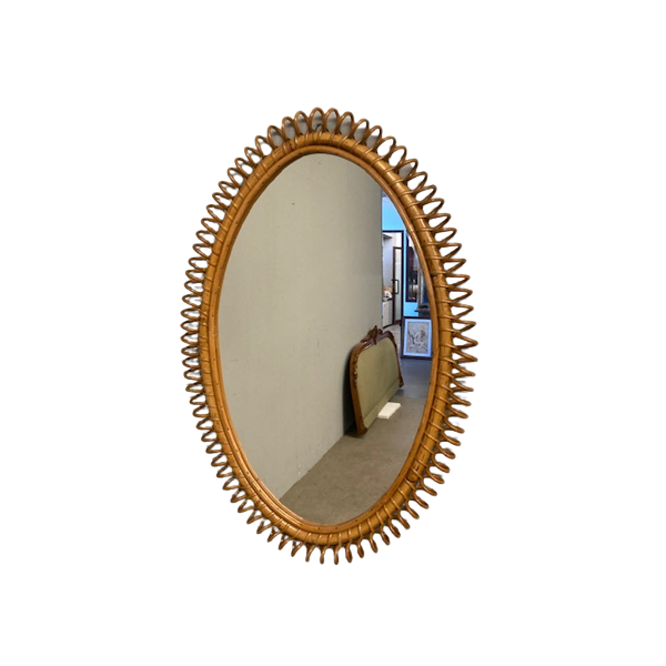 Vintage oval bamboo mirror (1960s), image