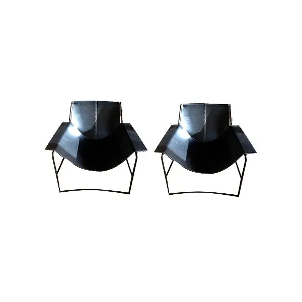 Set of 2 armchairs in leather and steel (black), Gucci image