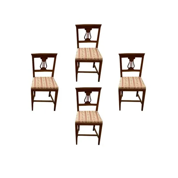 Set of 4 vintage upholstered chairs in wood and fabric image