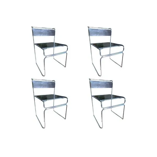 Set of 4 vintage leather and steel chairs (1960s), image