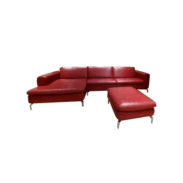 Divano 3 posti in pelle con penisola e pouf (rosso), Natuzzi image