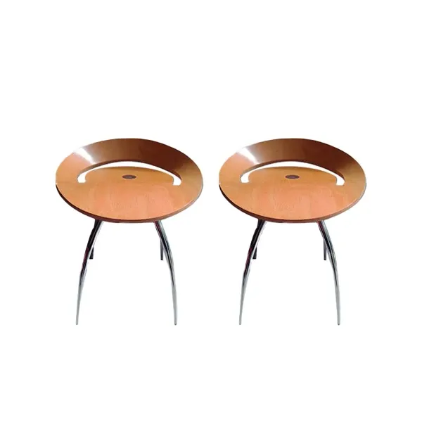 Set of 2 Lyra stools in chromed steel and wood, Magis 3