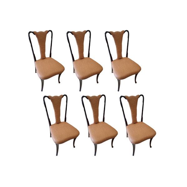 Set 6 sedie vintage in pelle e legno di mogano (anni '50),  image