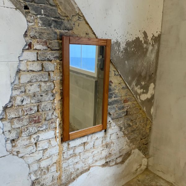 Brutalist style rectangular solid pine mirror (circa 1980s). image