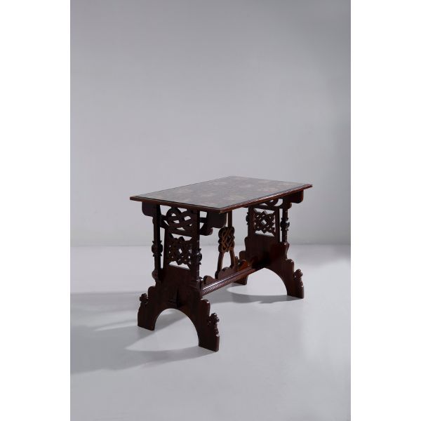 Art Deco rectangular table in wood and floral motifs, image