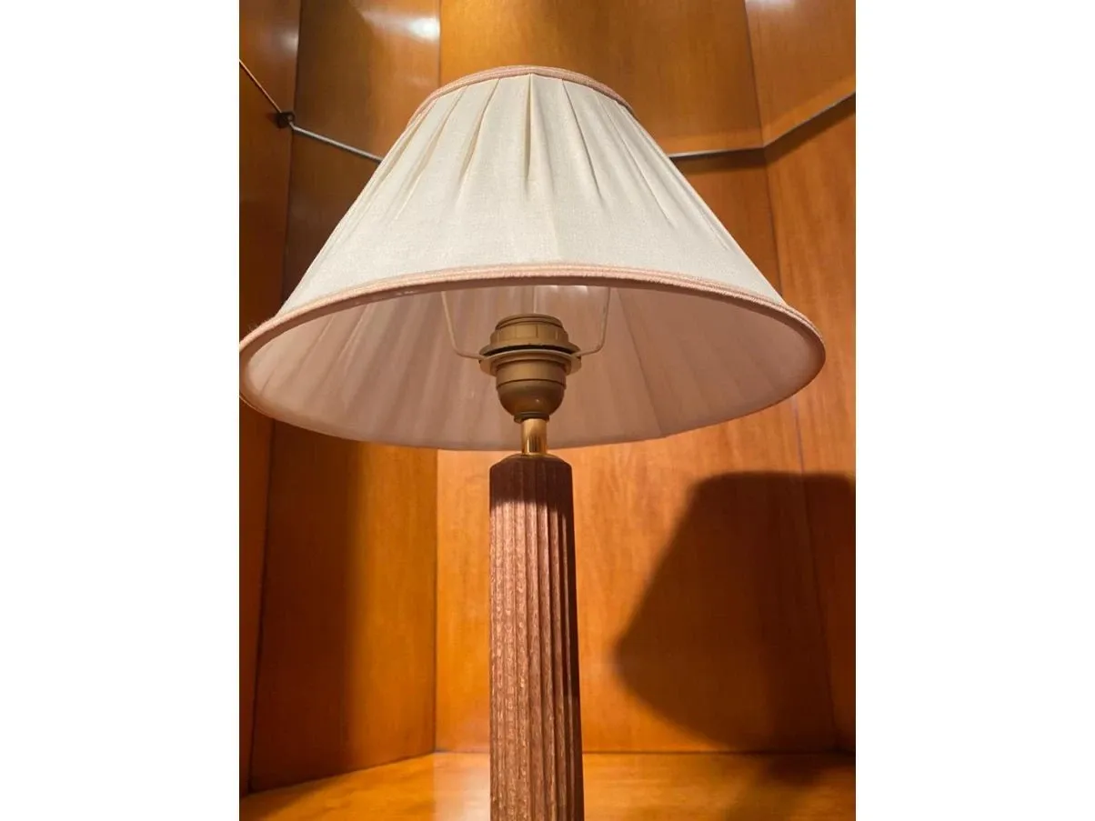 Set lampada da terra e 2 lampade da tavolo in legno e tessuto, 5