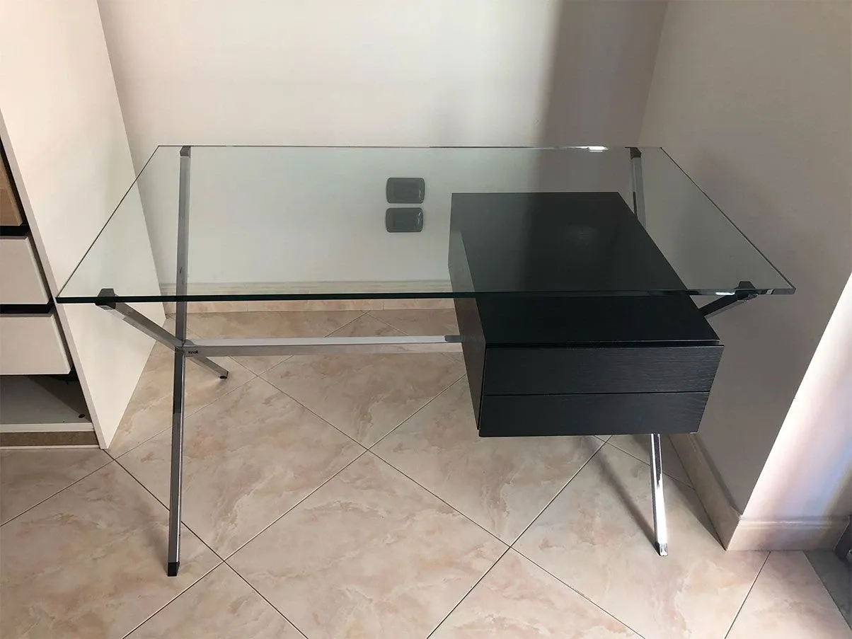 Scrittoio Albini con cassetti in acciaio e cristallo, Knoll 3
