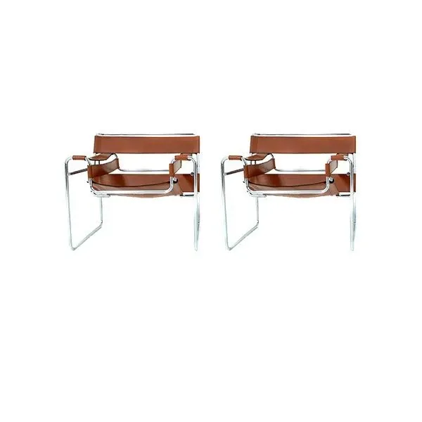 Set of 2 Wassily B3 armchairs by Marcel Breuer in leather, MDF ITALIA image