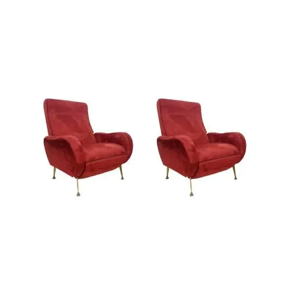 Set of 2 vintage armchairs in burgundy velvet (70s), image