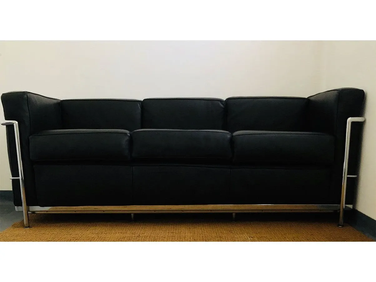 LC3 3 seater sofa chromed steel and leather (black), Cassina 1