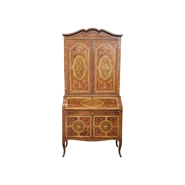 Mobile vintage in legno di noce intarsiato (anni '30) 
