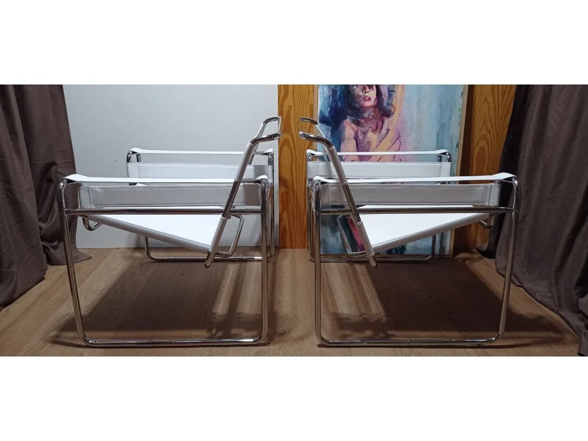 Set of 2 white Wassily armchairs in leather, Alivar 3