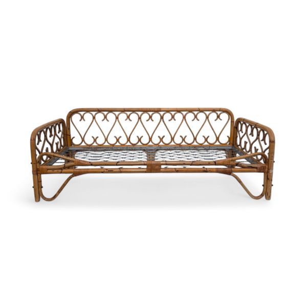 Divano in legno di vimini e bambù (anni '60), image