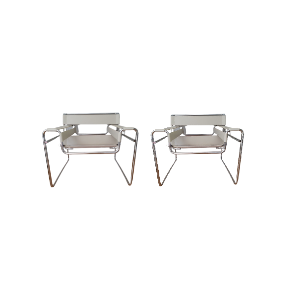 Set of 2 Wassily B3 armchairs in beige leather by Marcel Breuer, Gavina image