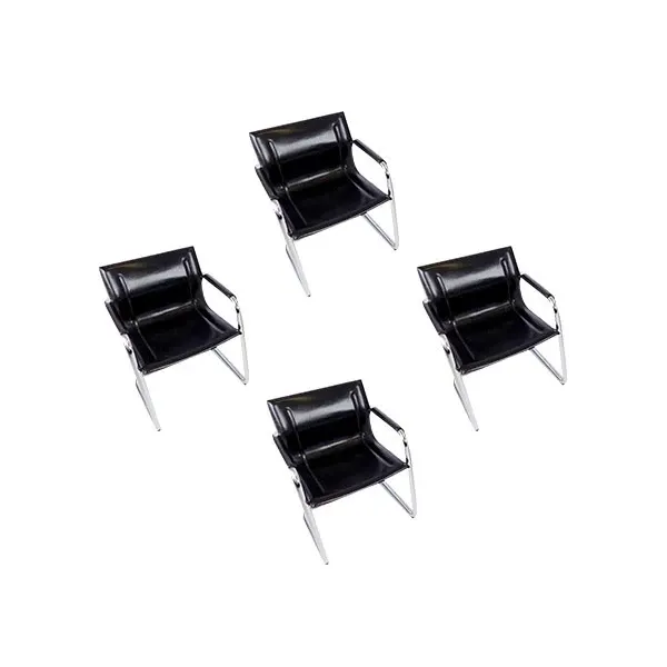 Set mit 4 Esszimmerstühlen MG15 aus Metall und Leder (schwarz) 5