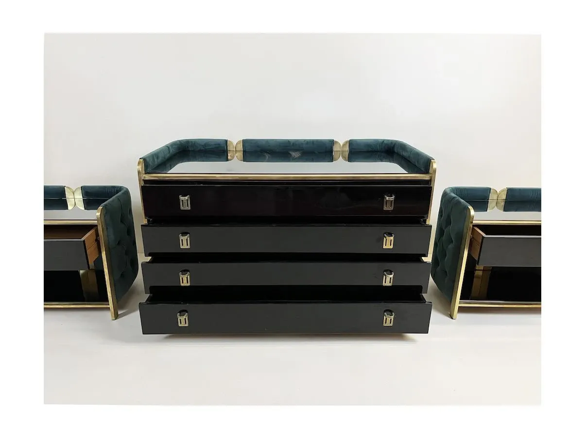 Set comò e comodini nero e ottanio (anni 70) 5
