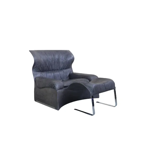 Vela armchair and footstool set in vintage gray leather, Saporiti image