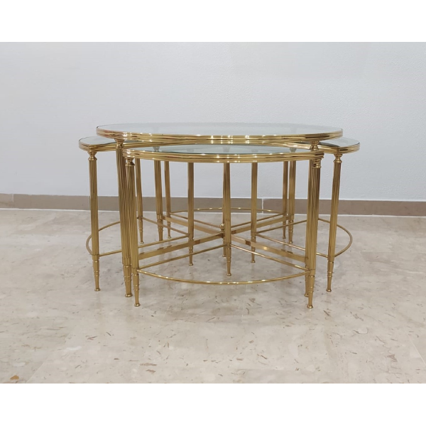 Brass and glass coffee table set 1970, image