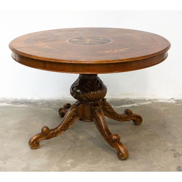 Tavolo rotondo allungabile stile olandese in legno di noce (anni '50), image