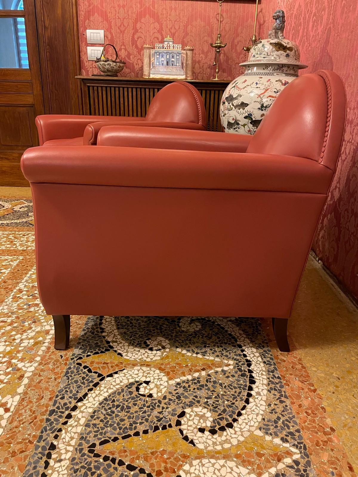 Lyra armchair in antique pink leather, Poltrona Frau 9