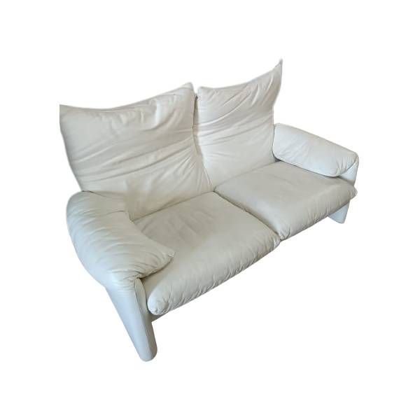 Maralunga 2-seater sofa in white leather, Cassina image