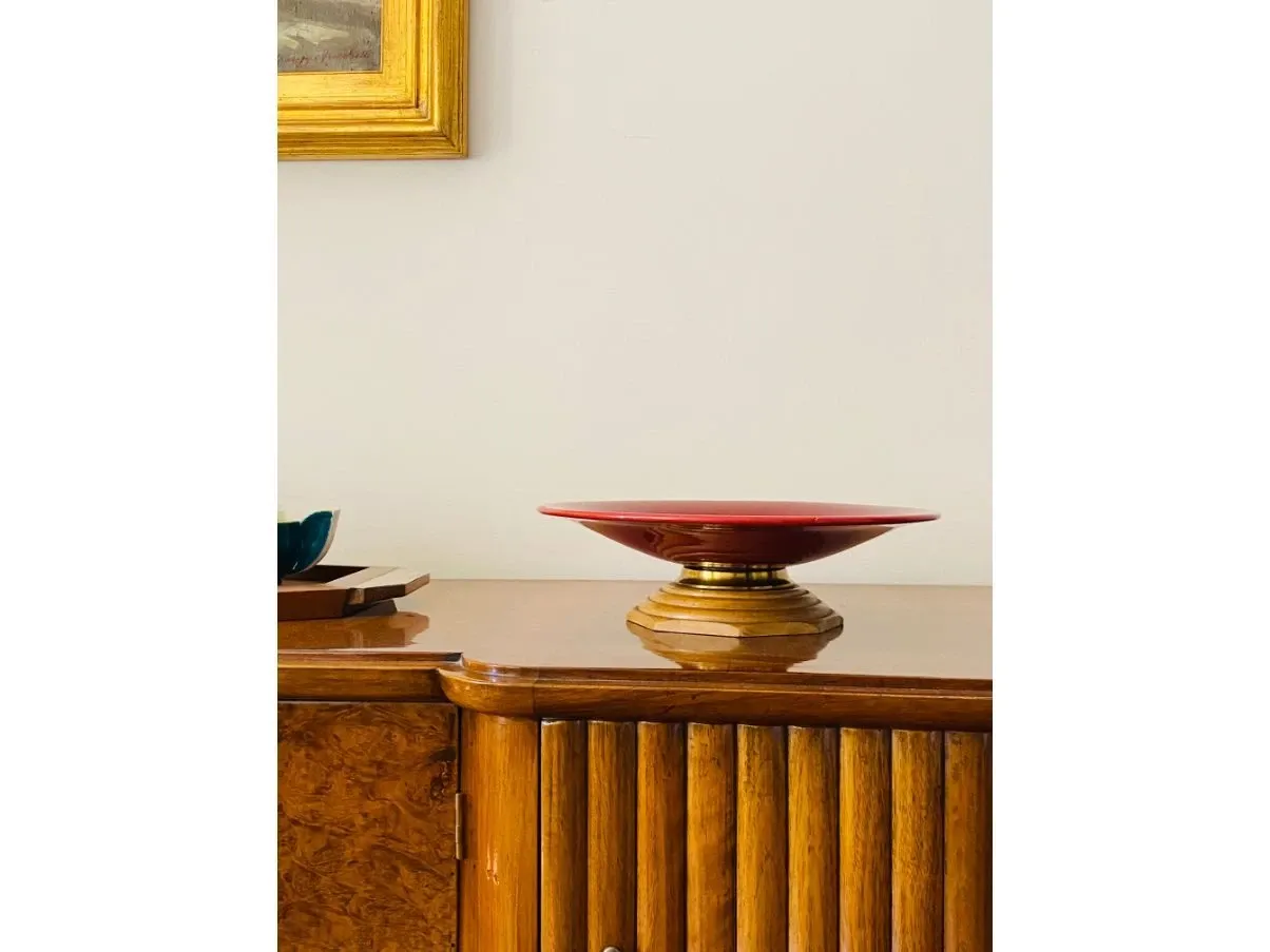 Centrotavola in legno e ceramica vintage (anni '40) 7