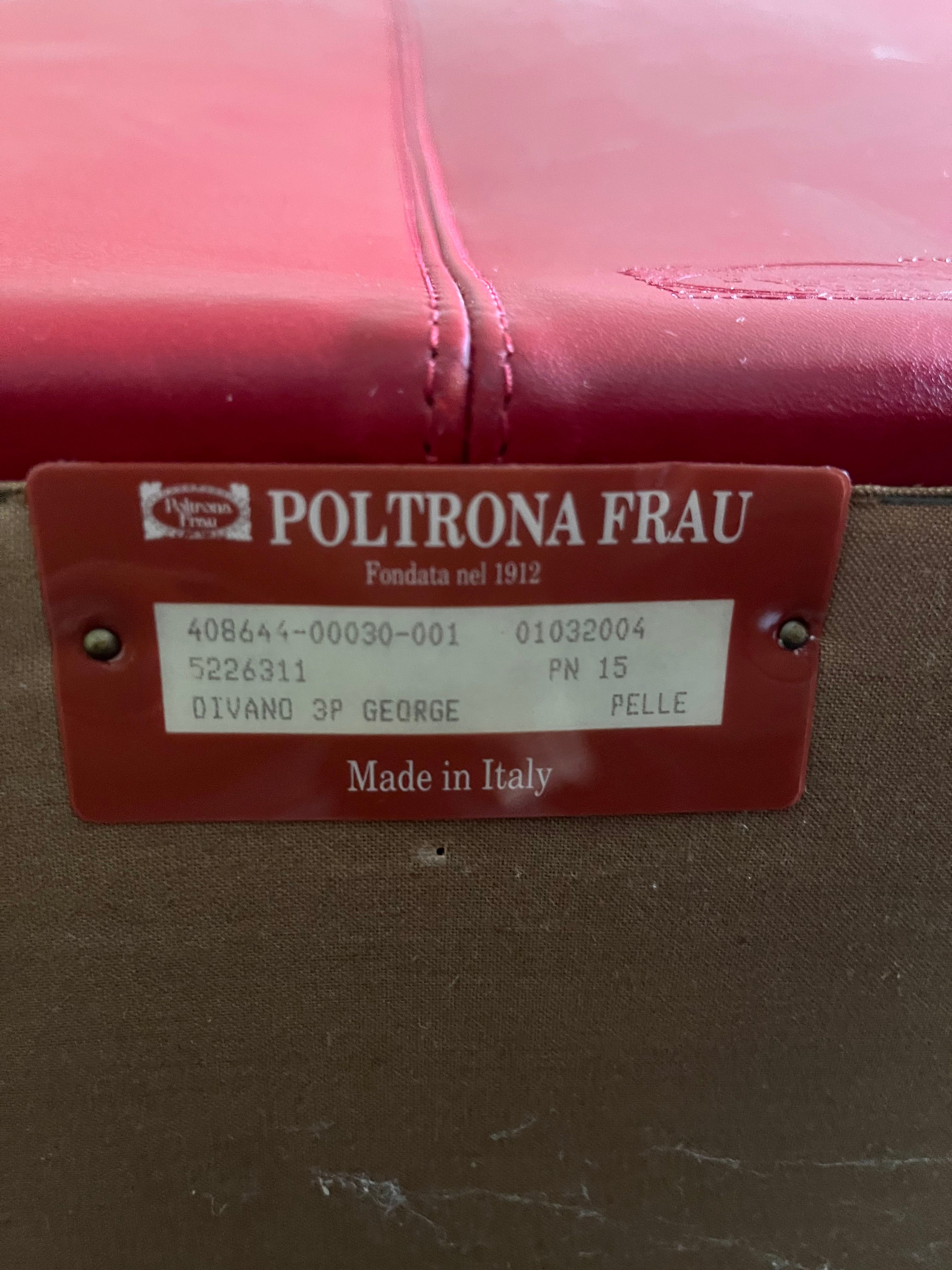 George 3 seater sofa upholstered in burgundy leather, Poltrona Frau Brand