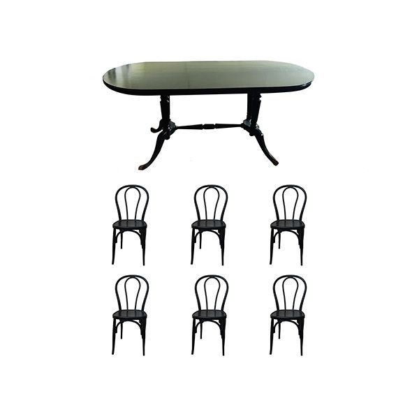 Set tavolo vintage e 6 sedie in legno incurvato, Merlin  image
