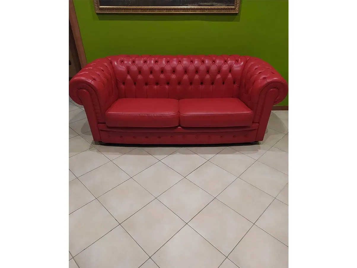 Chesterfield Sofa 3-Sitzer aus Leder (rot) 1