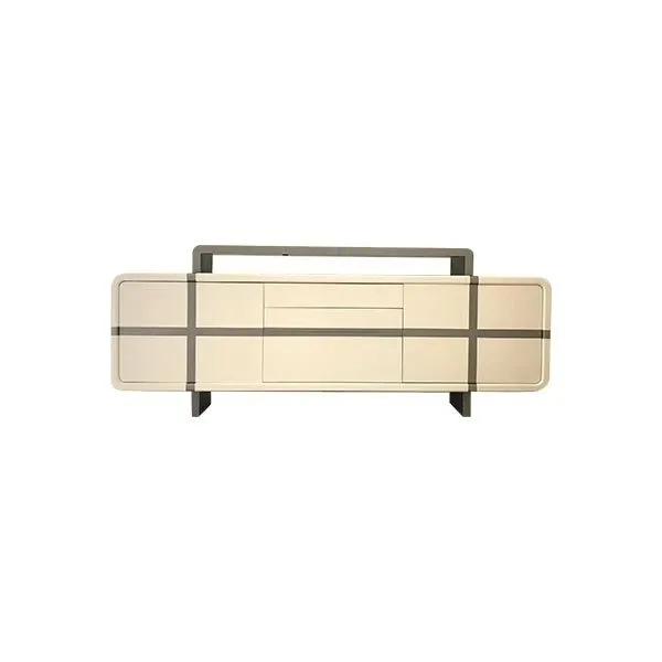 Mobile tv Belt in listellare di legno placcato MDF bianco, image