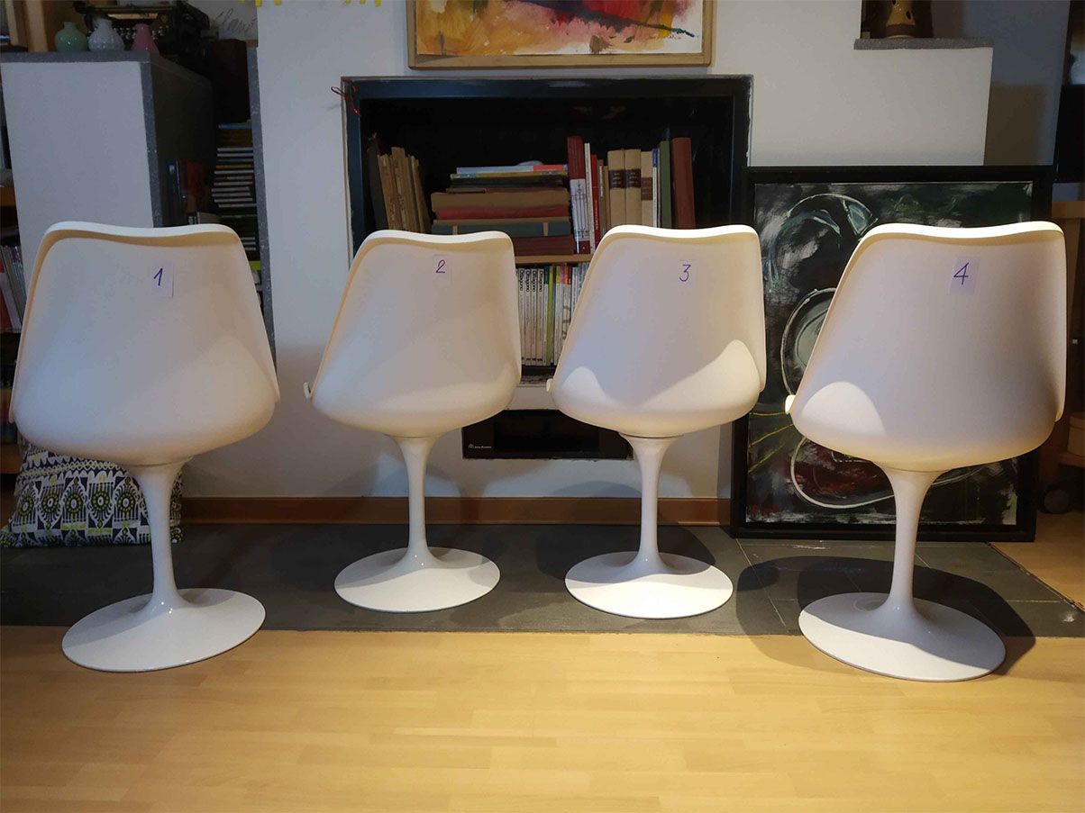 Set of 4 Tulip swivel chairs in aluminum (white), Alivar