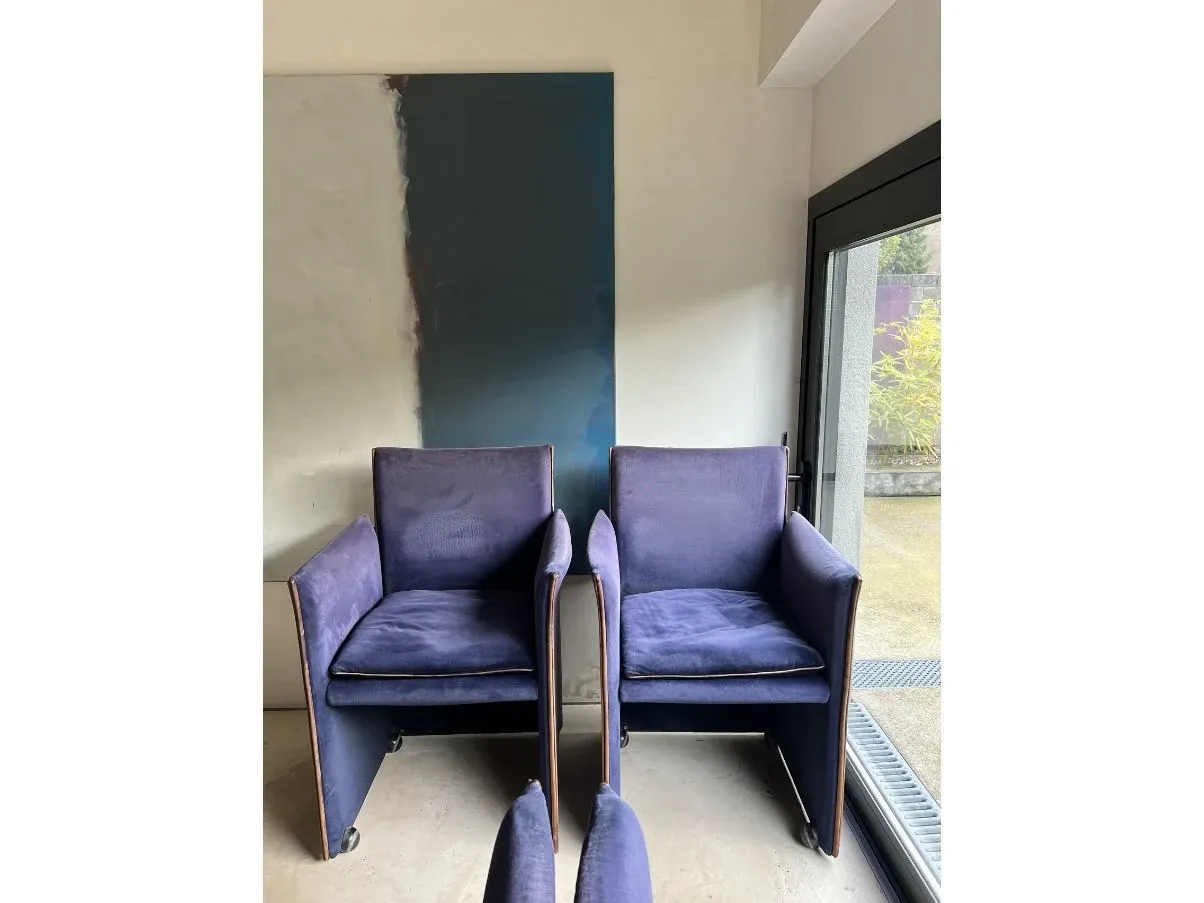 Image of Set 4 poltroncine Breck in tessuto blu, Cassina