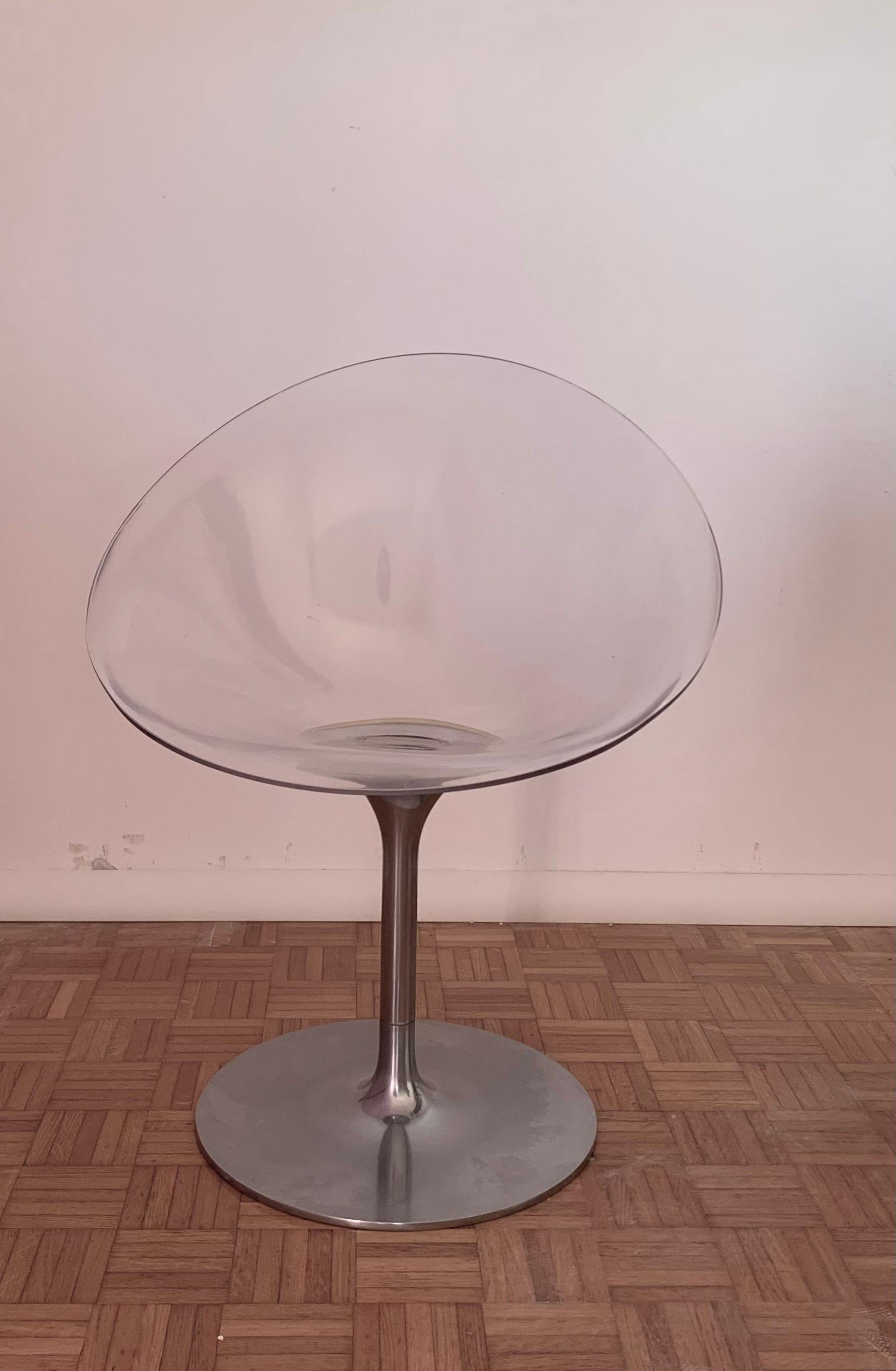 Pair of transparent Eros swivel chairs by Philippe Starck, Kartell Front