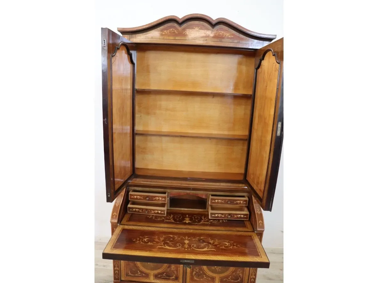 Mobile vintage in legno di noce intarsiato (anni '30) 4