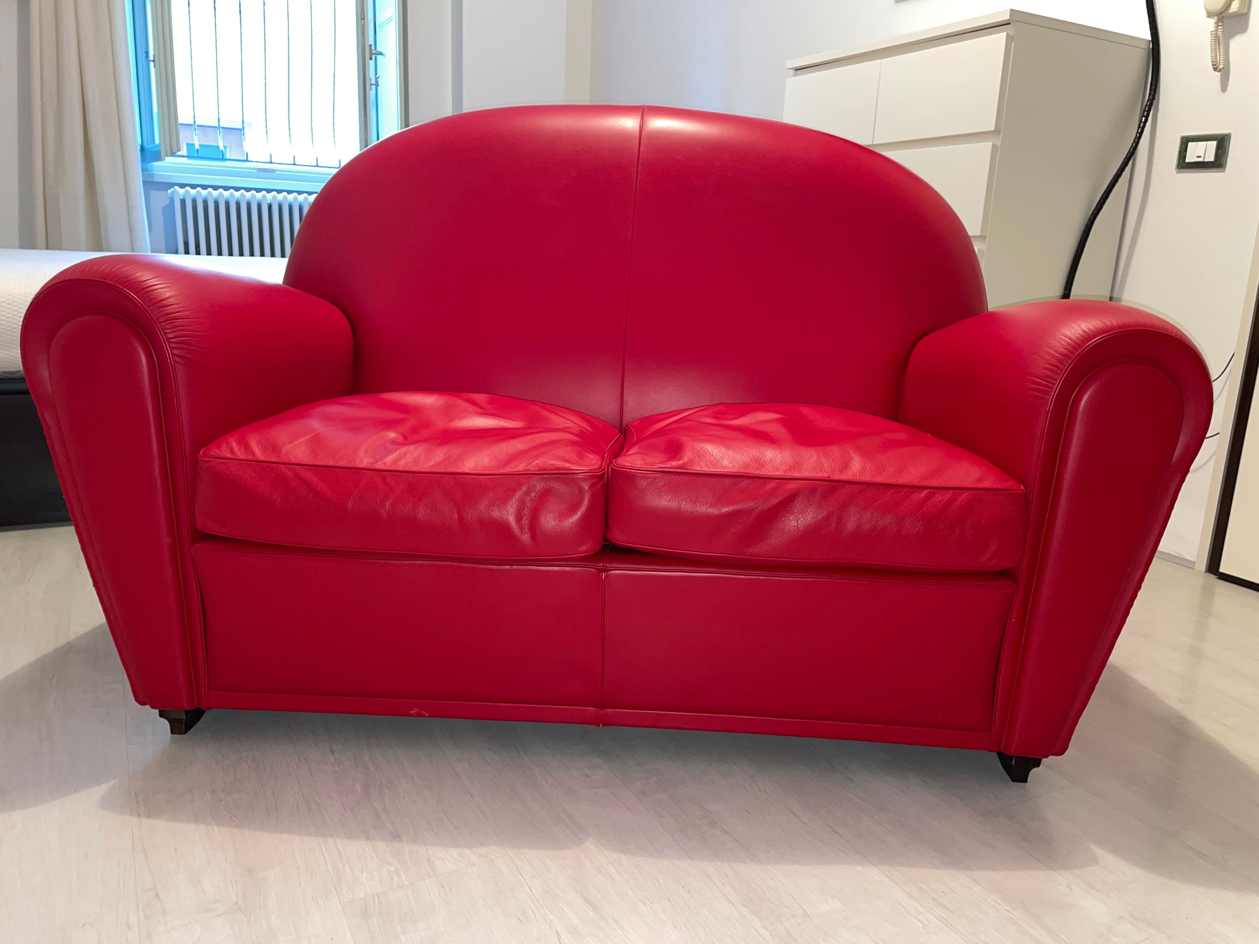 2-Seater Red Leather Sofa Vanity Fair Main