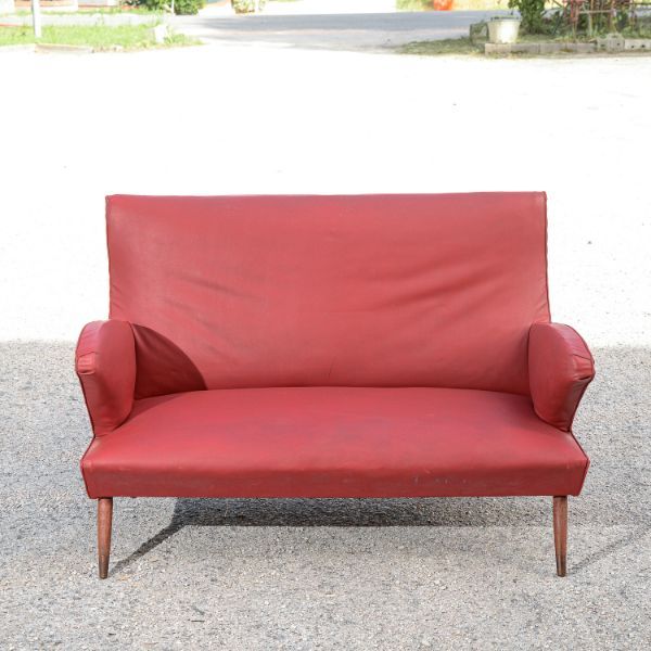 Vintage red imitation leather sofa (1950s), image