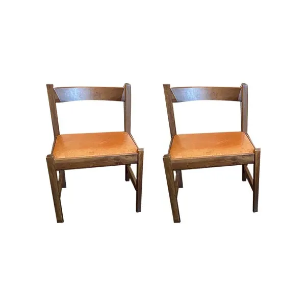 Set of 2 chairs by Giovanni Michelucci in walnut and leather, Poltronova image