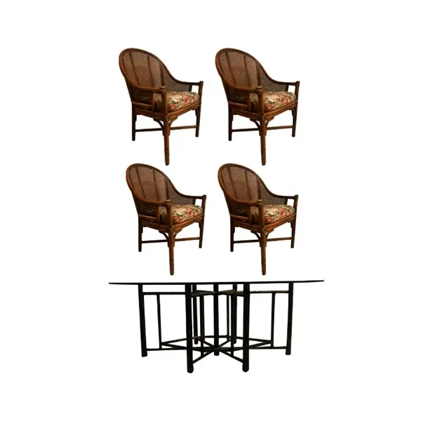 Set of table and 4 chairs in bamboo and rattan, Mcguire image