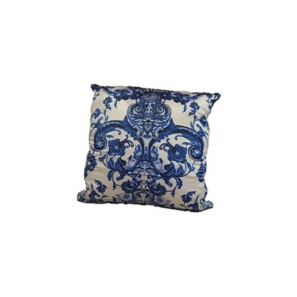 Cuscino in seta bianca e blu, Roberto Cavalli 