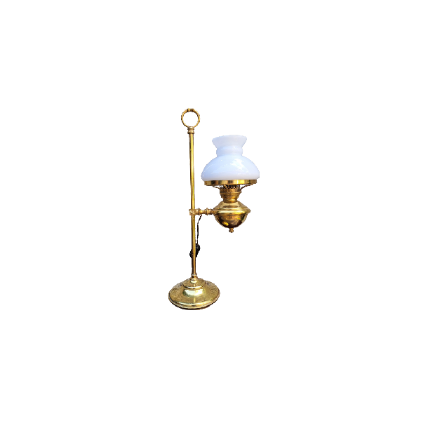 Vintage brass and opal glass oil table lamp, image