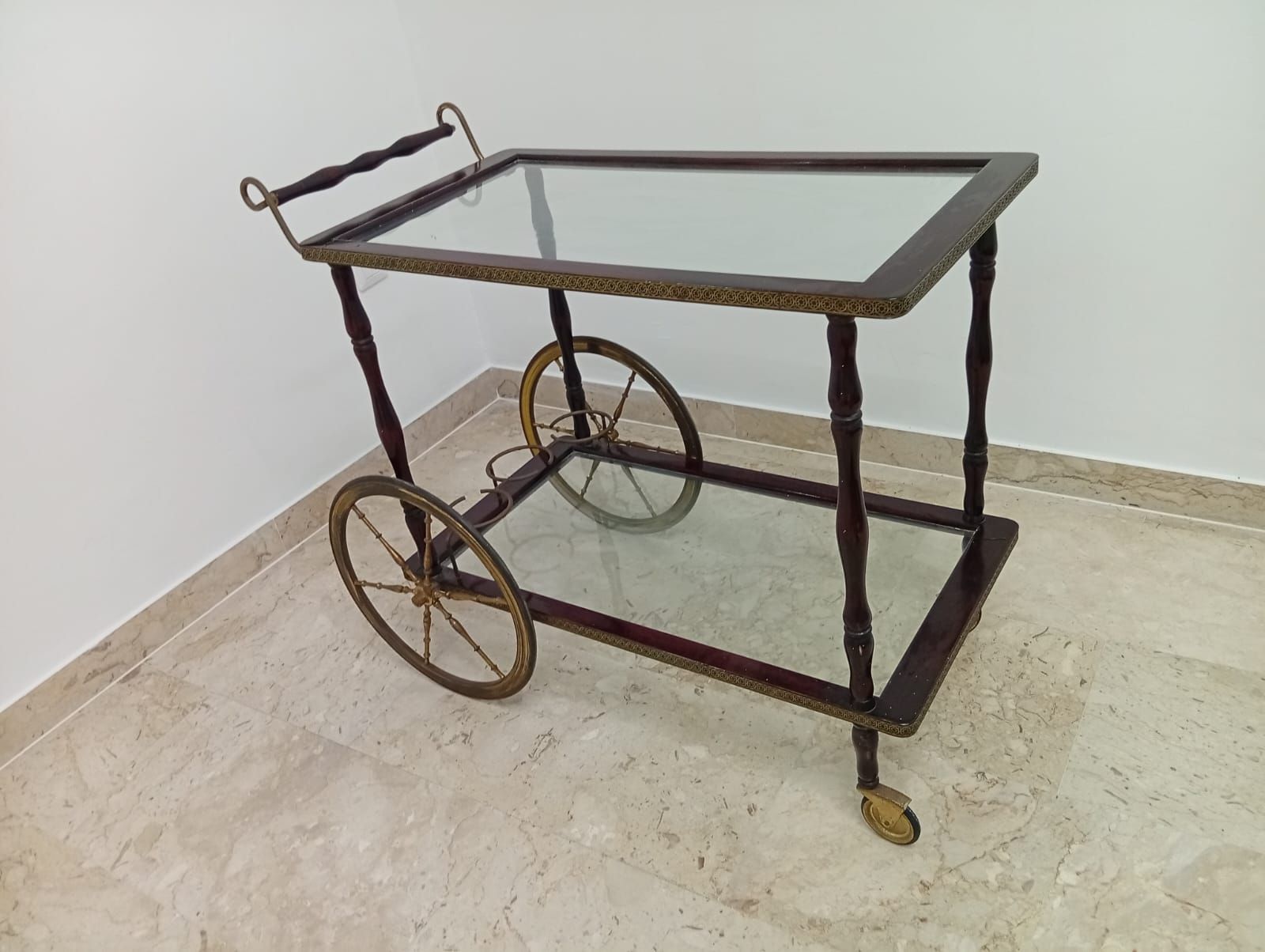 Carrello bar vintage in legno di mogano (anni '60) Front