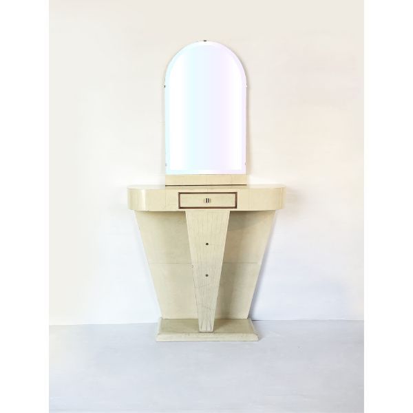 Consolle con specchio in pergamena e legno di pioppo (anni '40), image