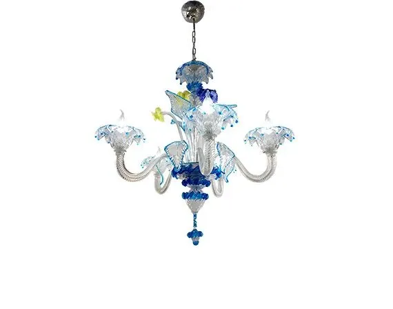 Image of Lampadario in vetro blu (5 luci), Sforzin