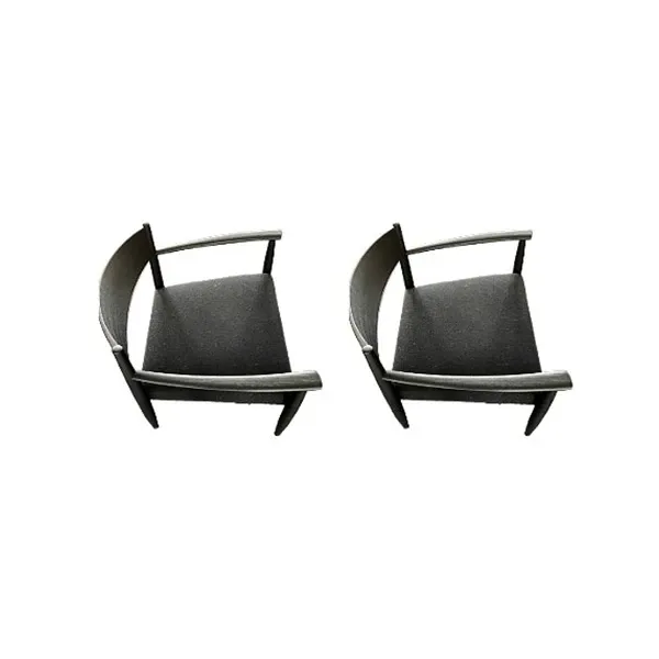 Set of 2 armchairs in solid wood and fabric (gray), Porro image