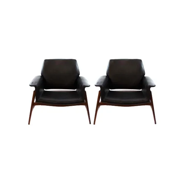 Set of 2 Scandinavian style armchairs in leather (black) image