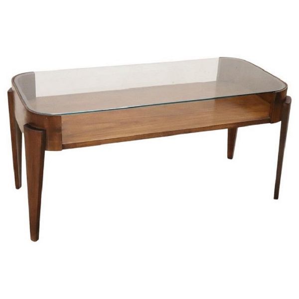 Vintage coffee table in beech wood and glass (1950s), image