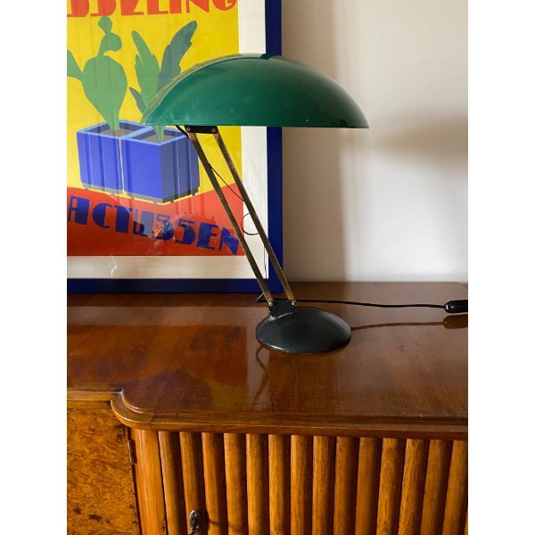 Lampada da tavolo verde e ottone Midcentury image