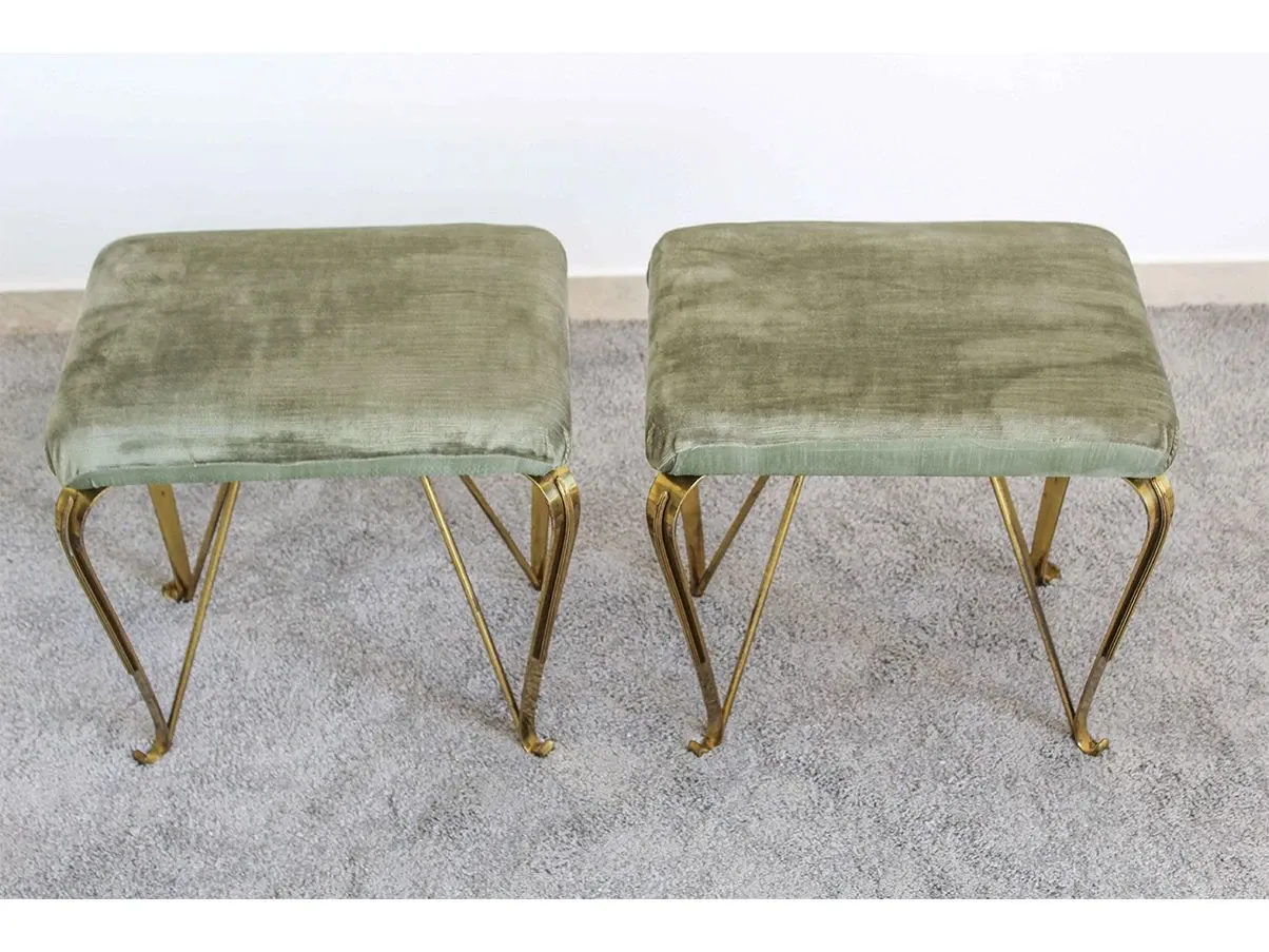 Set 2 panche in ottone e velluto vintage di Jansen 5